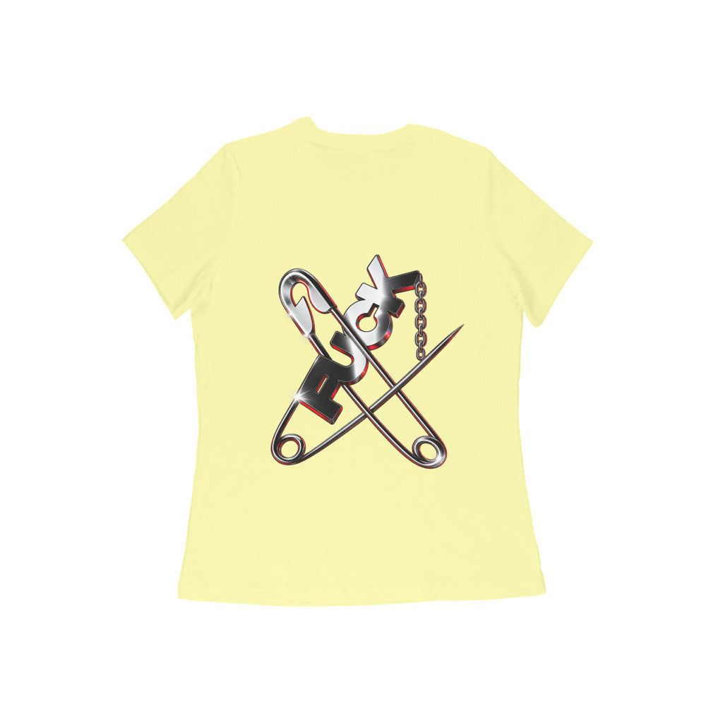 Pins women's 180 GSM cotton graphic T-shirt in Butter Yellow, back view | DHEET Wears