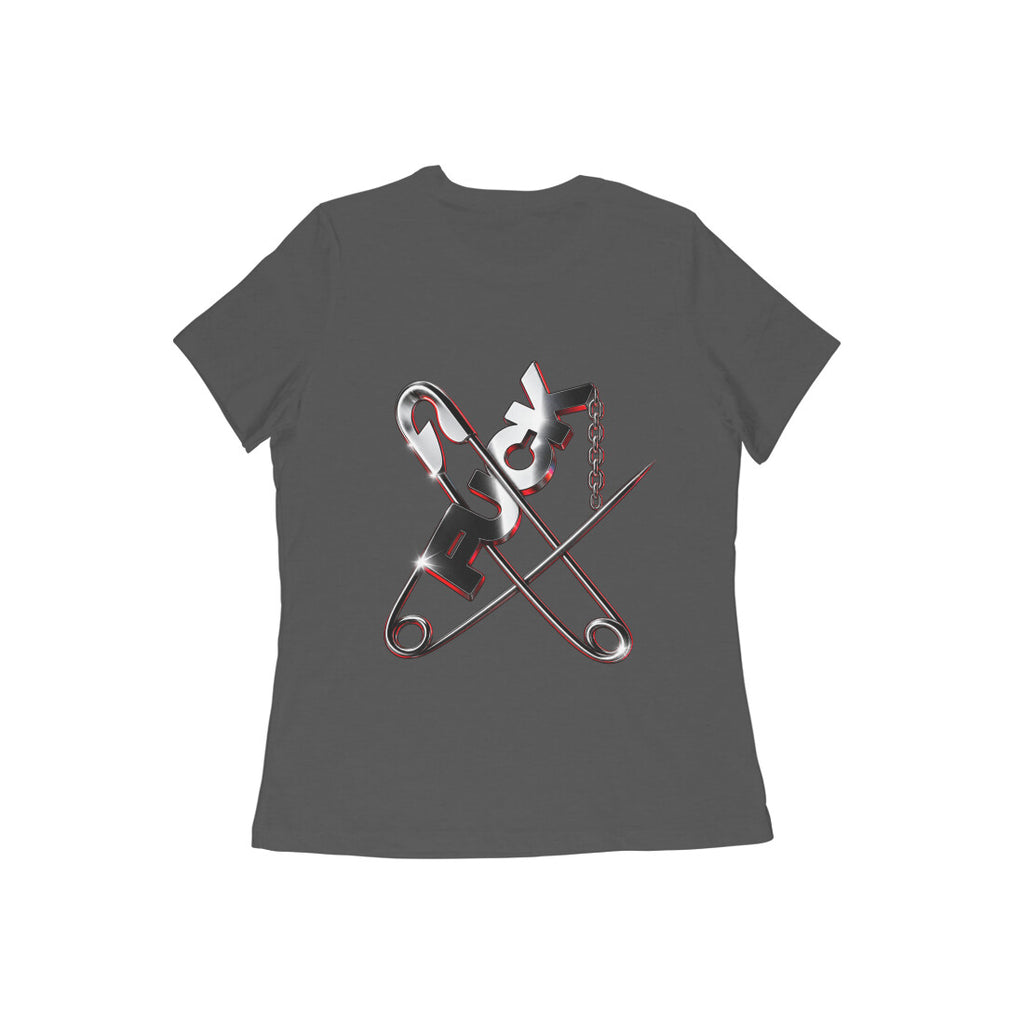 Pins women's 180 GSM cotton graphic T-shirt in Charcoal Grey, back view | DHEET Wears