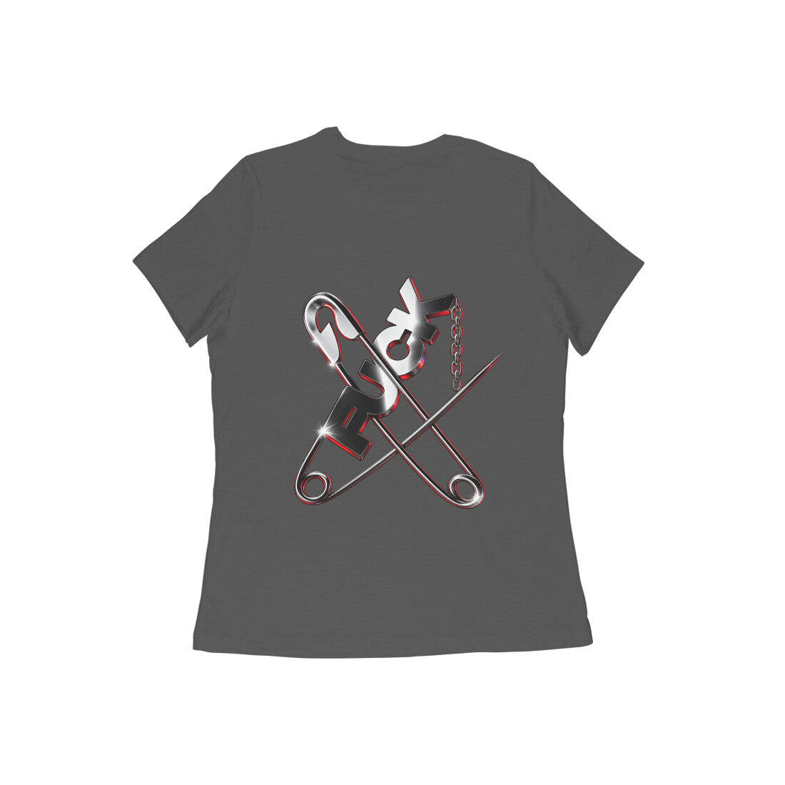 Pins women's 180 GSM cotton graphic T-shirt in Charcoal Grey, back view | DHEET Wears