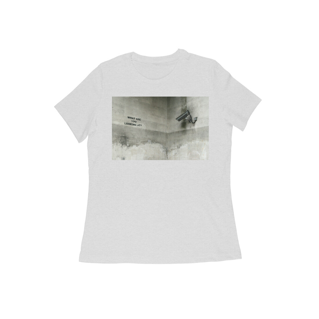 CCTV women's 180 GSM cotton graphic T-shirt in Melange Grey, front view | DHEET Wears