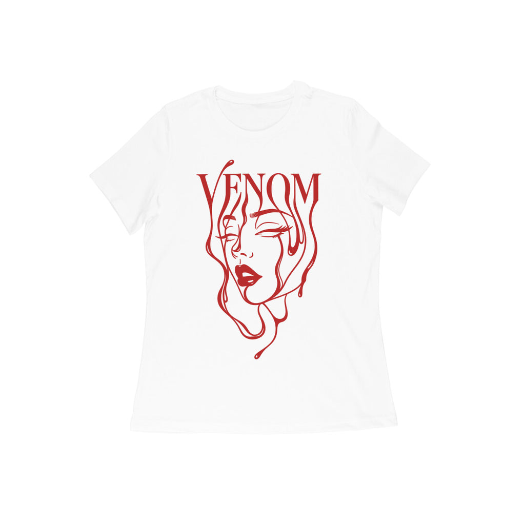 Venom women's 180 GSM cotton graphic T-shirt in White, front view | DHEET Wears
