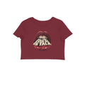 Let Em Talk women's 180 GSM cotton crop top in Maroon, front view | DHEET Wears