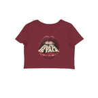 Let Em Talk women's 180 GSM cotton crop top in Maroon, front view | DHEET Wears