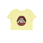 Let Em Talk women's 180 GSM cotton crop top in Butter Yellow, front view | DHEET Wears