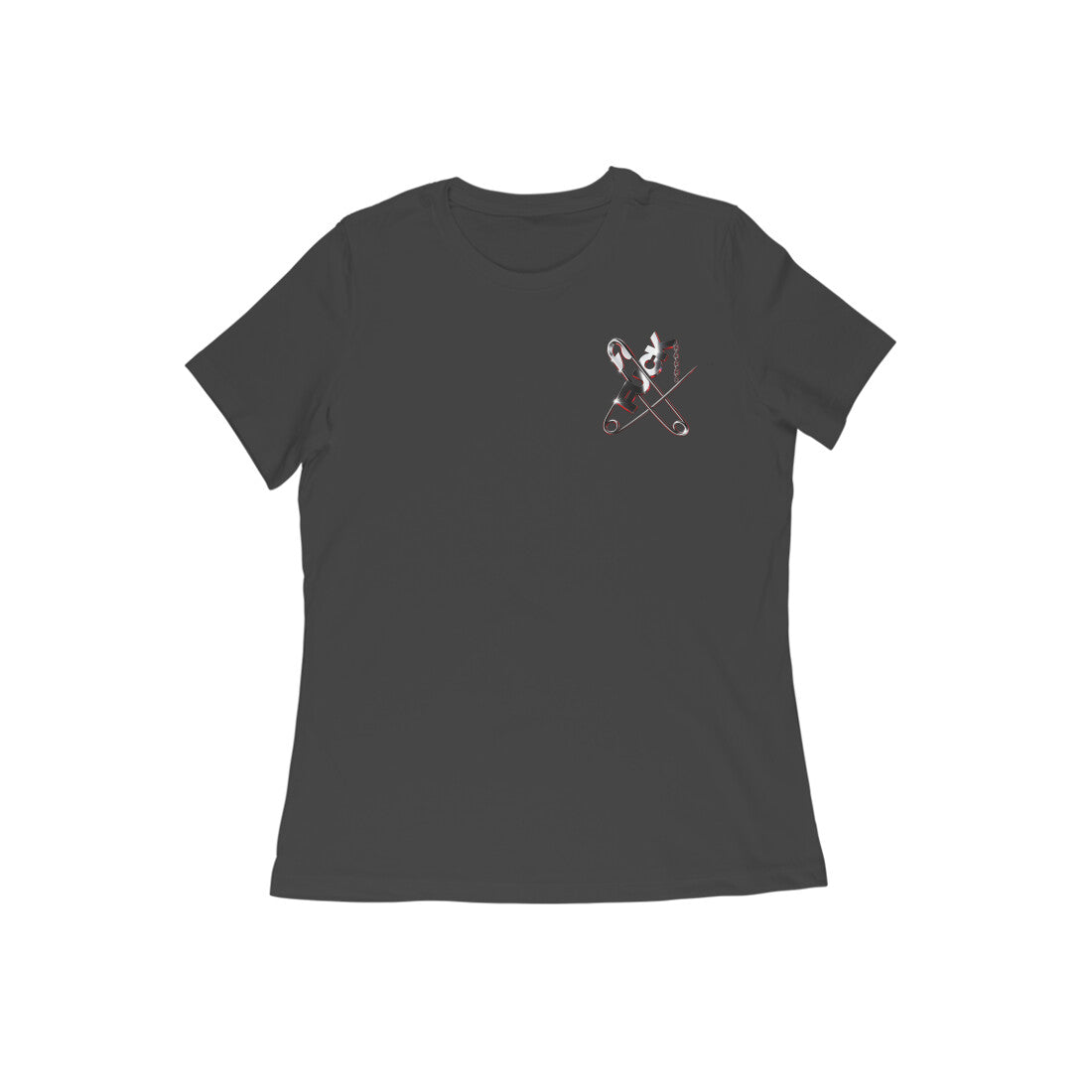 Pins women's 180 GSM cotton graphic T-shirt in Black, front view | DHEET Wears