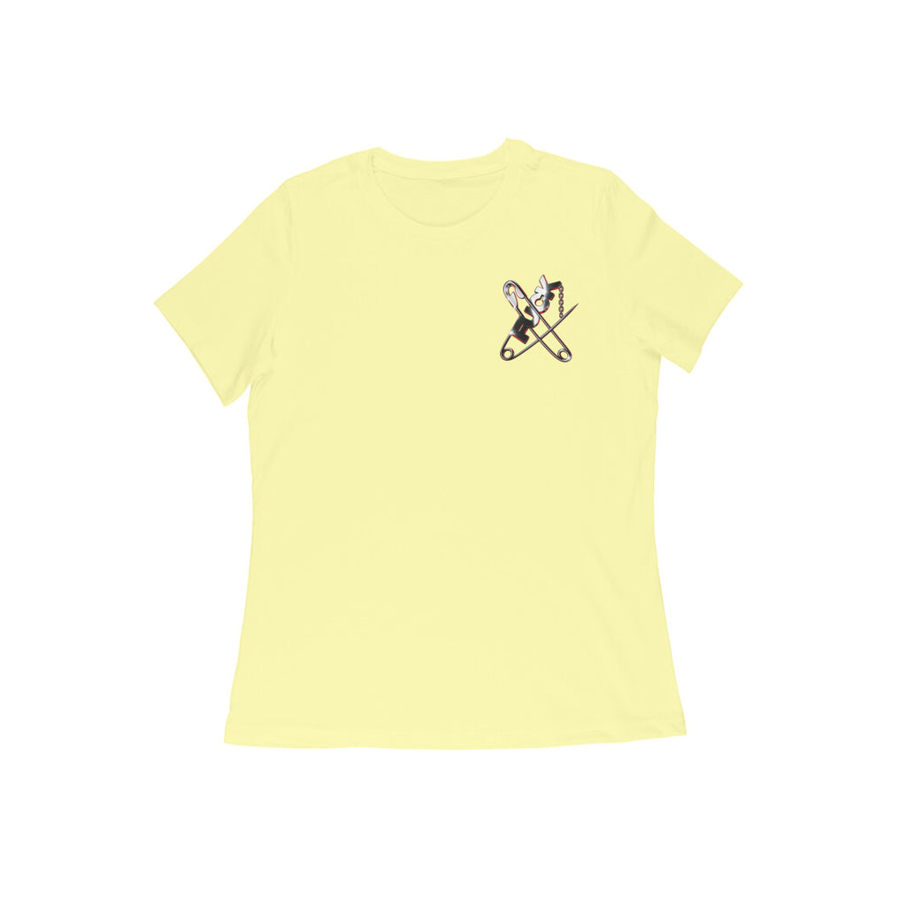 Pins women's 180 GSM cotton graphic T-shirt in Butter Yellow, front view | DHEET Wears