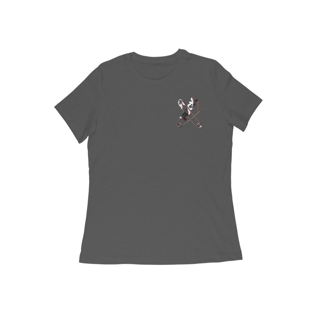Pins women's 180 GSM cotton graphic T-shirt in Charcoal Grey, front view | DHEET Wears