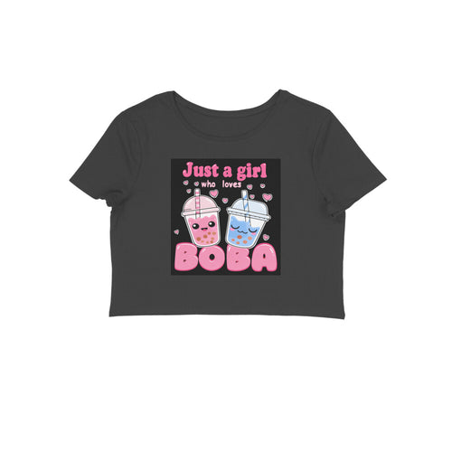 Boba women's 180 GSM cotton crop top in Black, front view | DHEET Wears